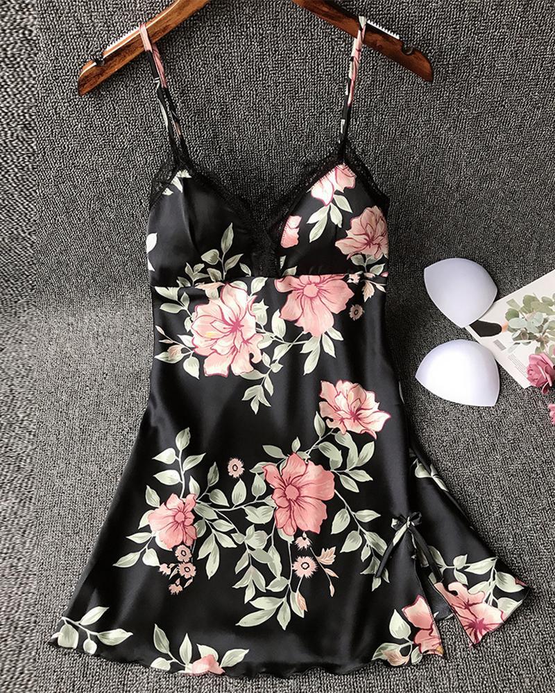 

Floral Print Spaghetti Strap Cami Dress, Black