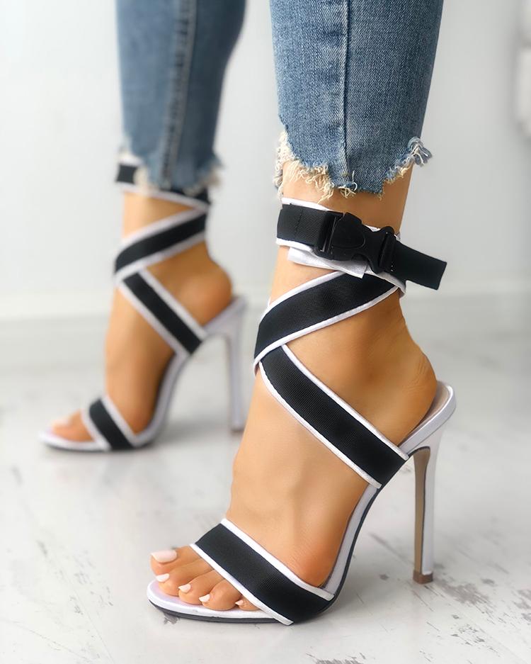 

Open Toe Crisscross Bandage Stiletto Sandals, Red