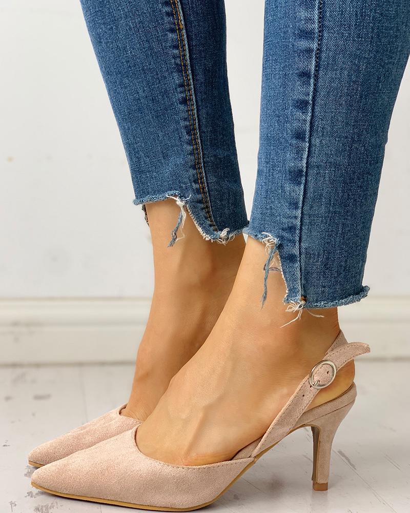 

Pointed Toe Suede Slingback Heels, Beige