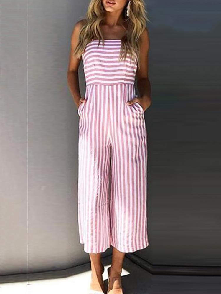 

Striped Knot Back Pocket Wide Leg Jumpsuit