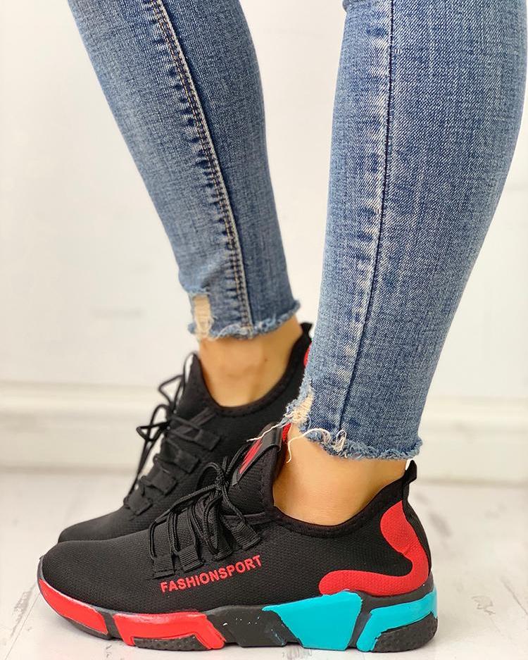 

Colorblock Net Surface Breathable Lace-Up Sneakers