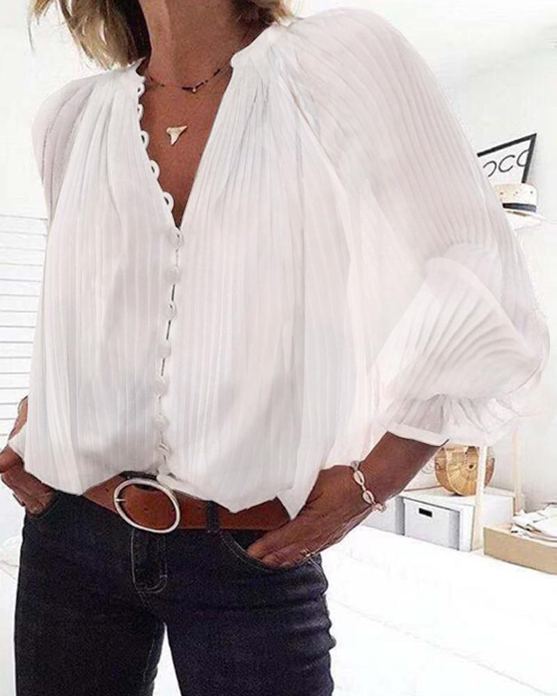 

V-Neck Button Through Pleated Blouse, White
