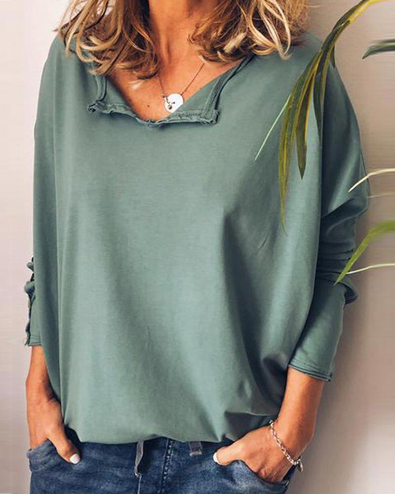 

Loose Button Cuff Long Sleeve Tops, Green