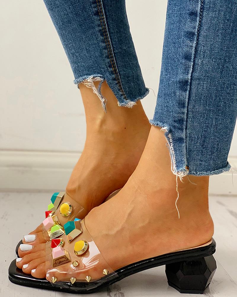 

Rivet Transparent Chunky Heeled Sandals, Black