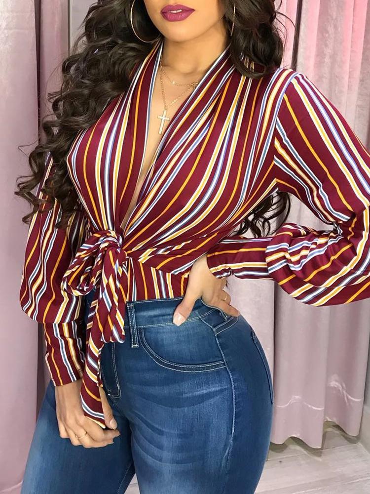 

Multicolor Stripes Knot Front Bodysuit