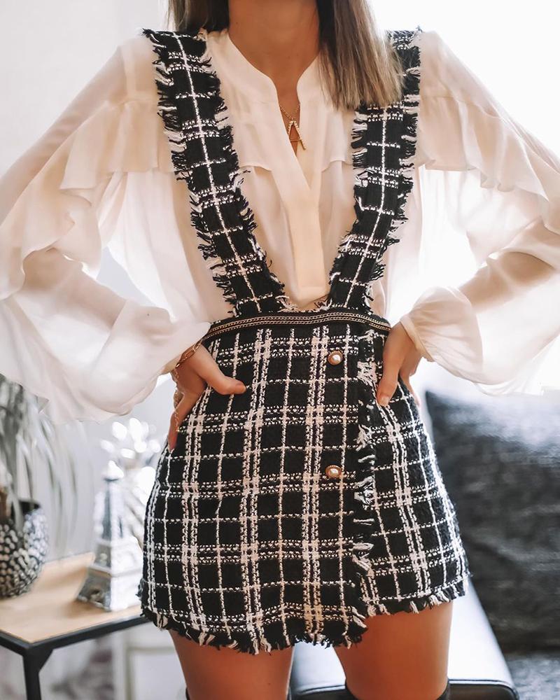 

Tweed Button Design Suspender Dress, Black
