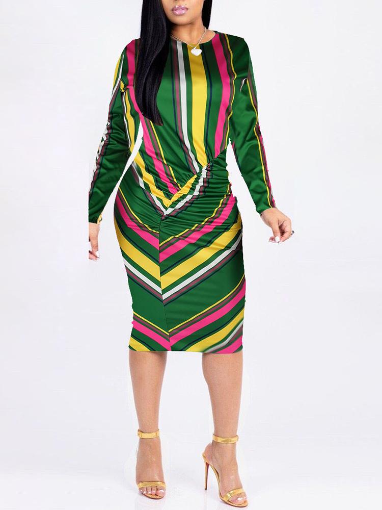 

Colorful Stripes Scrunch Pencil Dress, Green