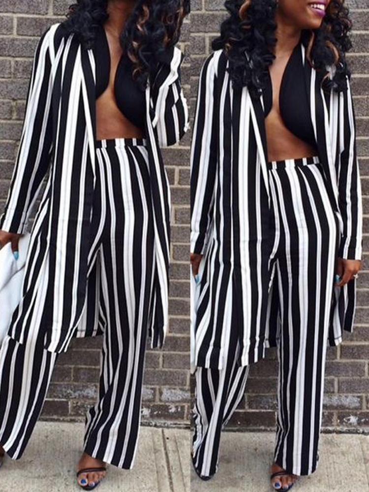 

Contrast Stripes Long Sleeve Coat & Pants Sets