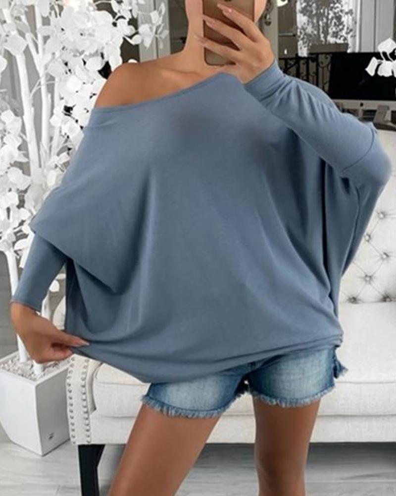 

One Shoulder Solid Casual Top, Blue
