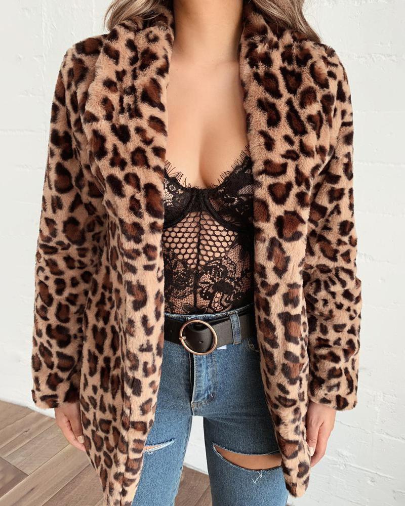 

Leopard Long Sleeve Longline Coat