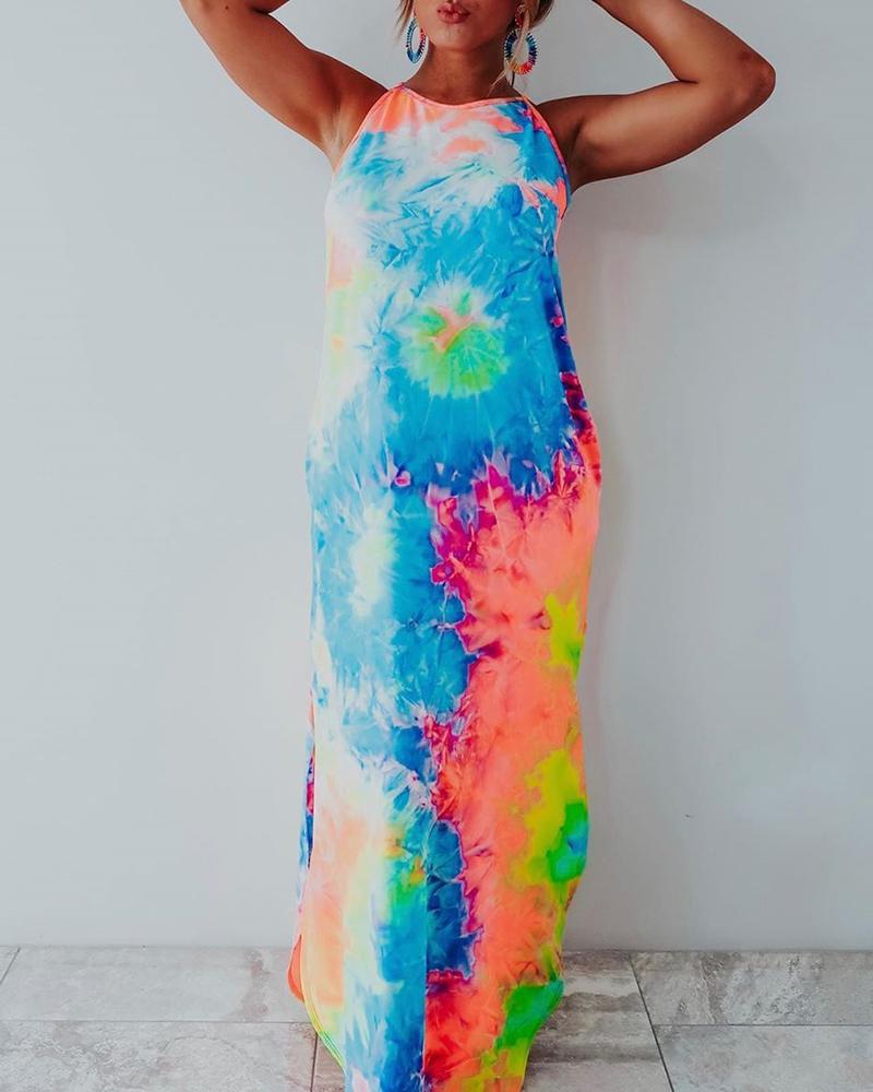 

Culorful Tie Dye Print Sleeveless Maxi Dress, Multicolor