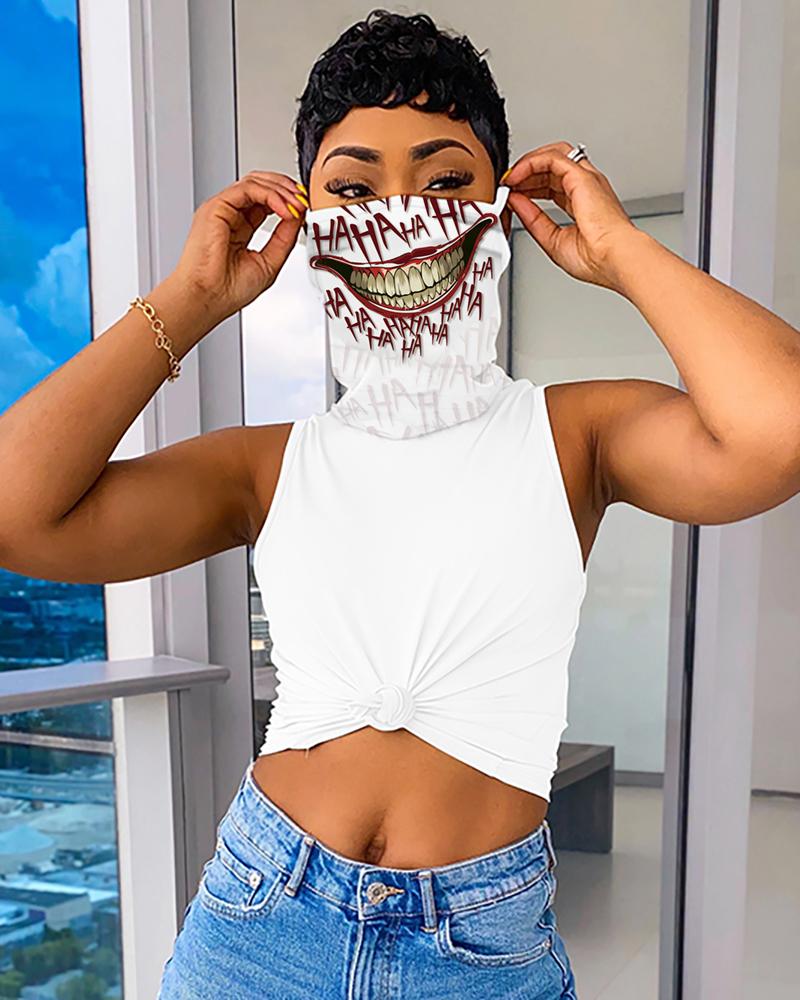 

Casual Tank Top With Skull Print Mask, White