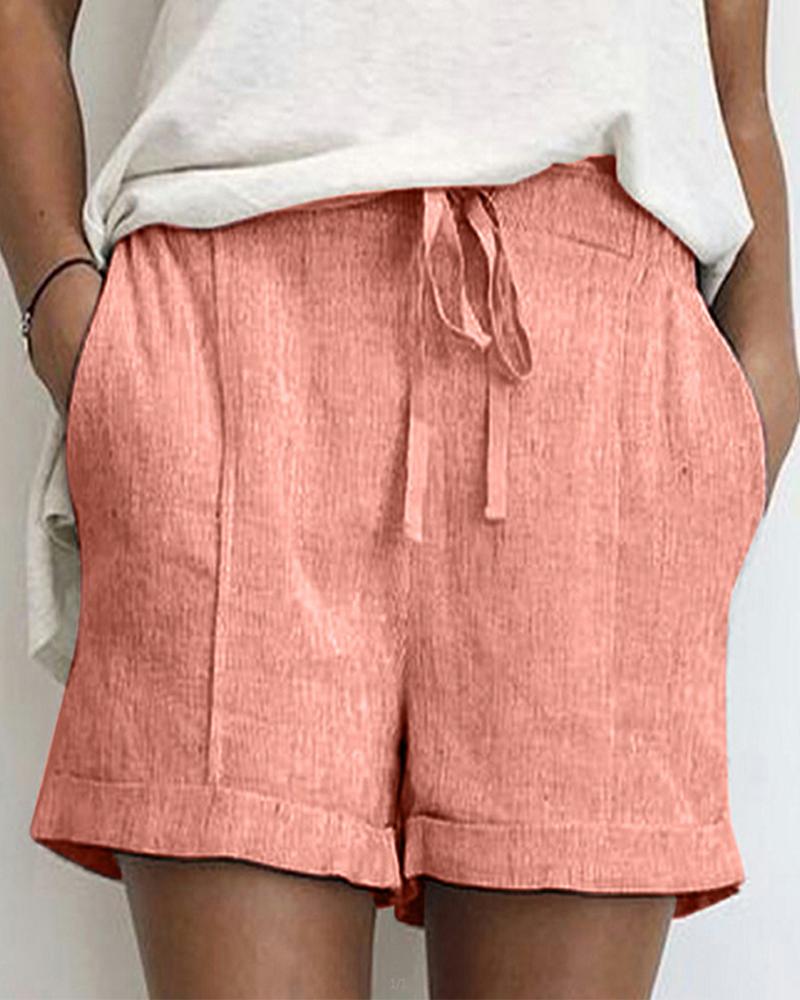 

Solid Drawstring Shorts, Pink