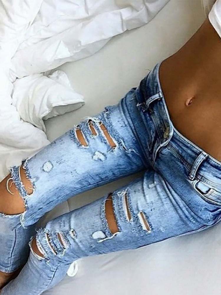 

Street Style Holey Ripped Skinny Jeans, Blue