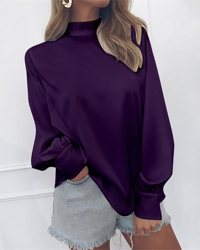 

Solid Lanter Sleeve Casual Blouse, Purple