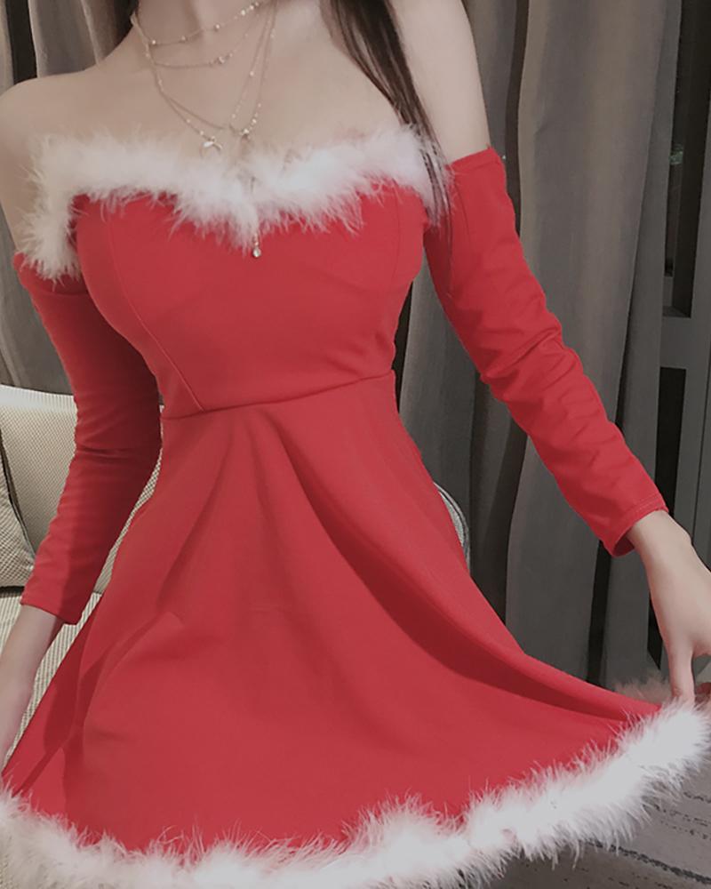 

Christmas Bandeau Fluffy Party Dress, Red