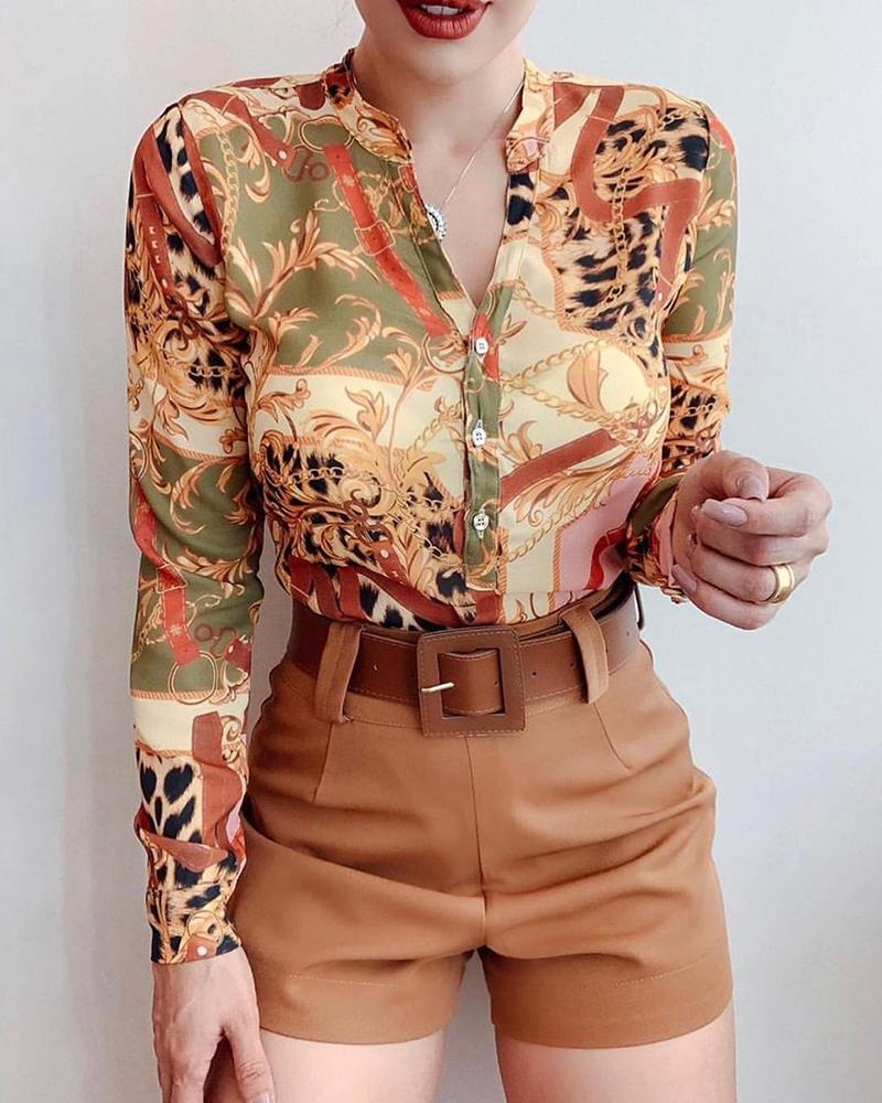 

Classic Mixed Print Button Down Casual Shirt, Yellow