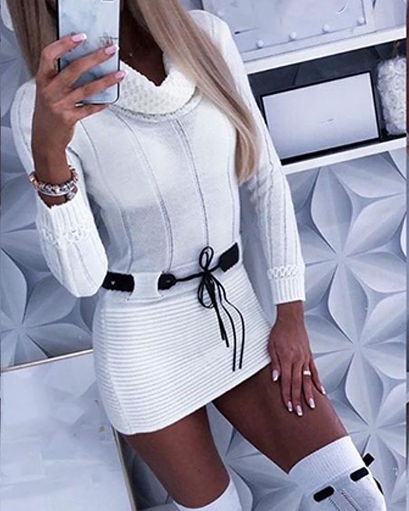 

High Neck Drawstring Mini Dress, White