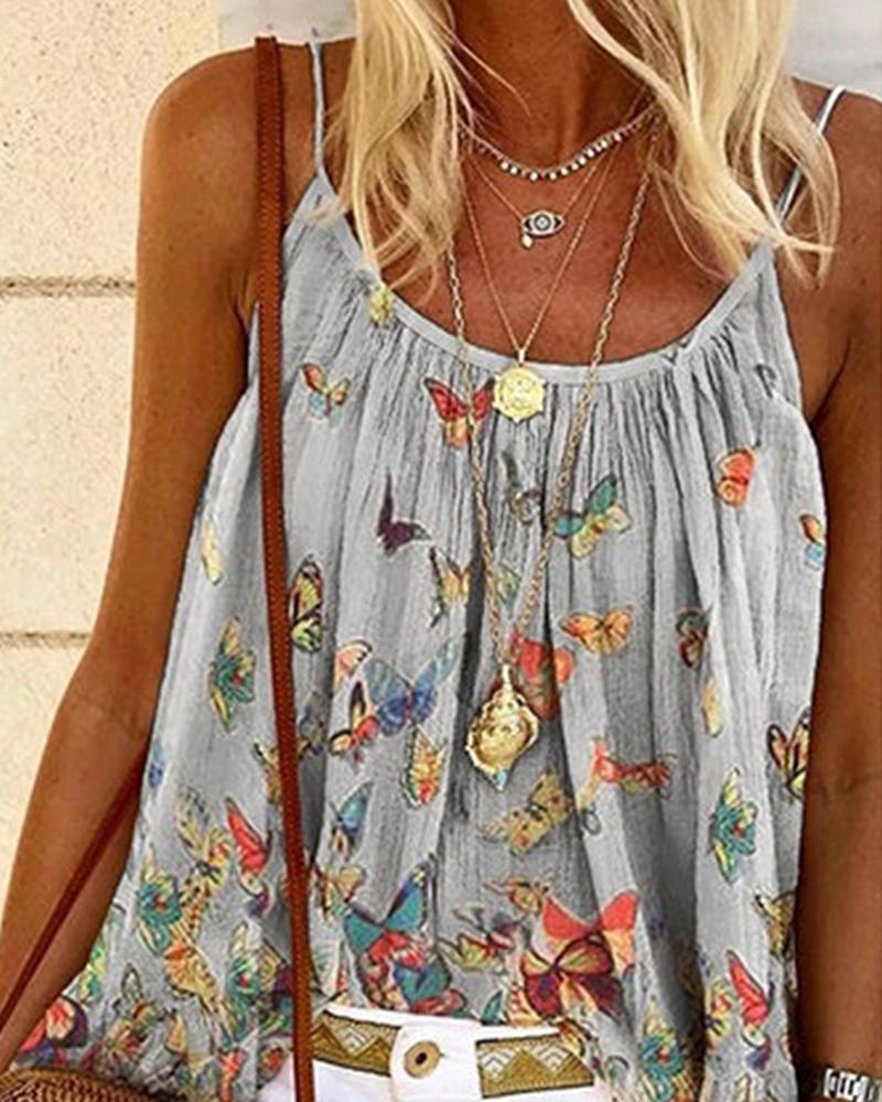 

Butterfly Print Sleeveless Casual Top, Gray