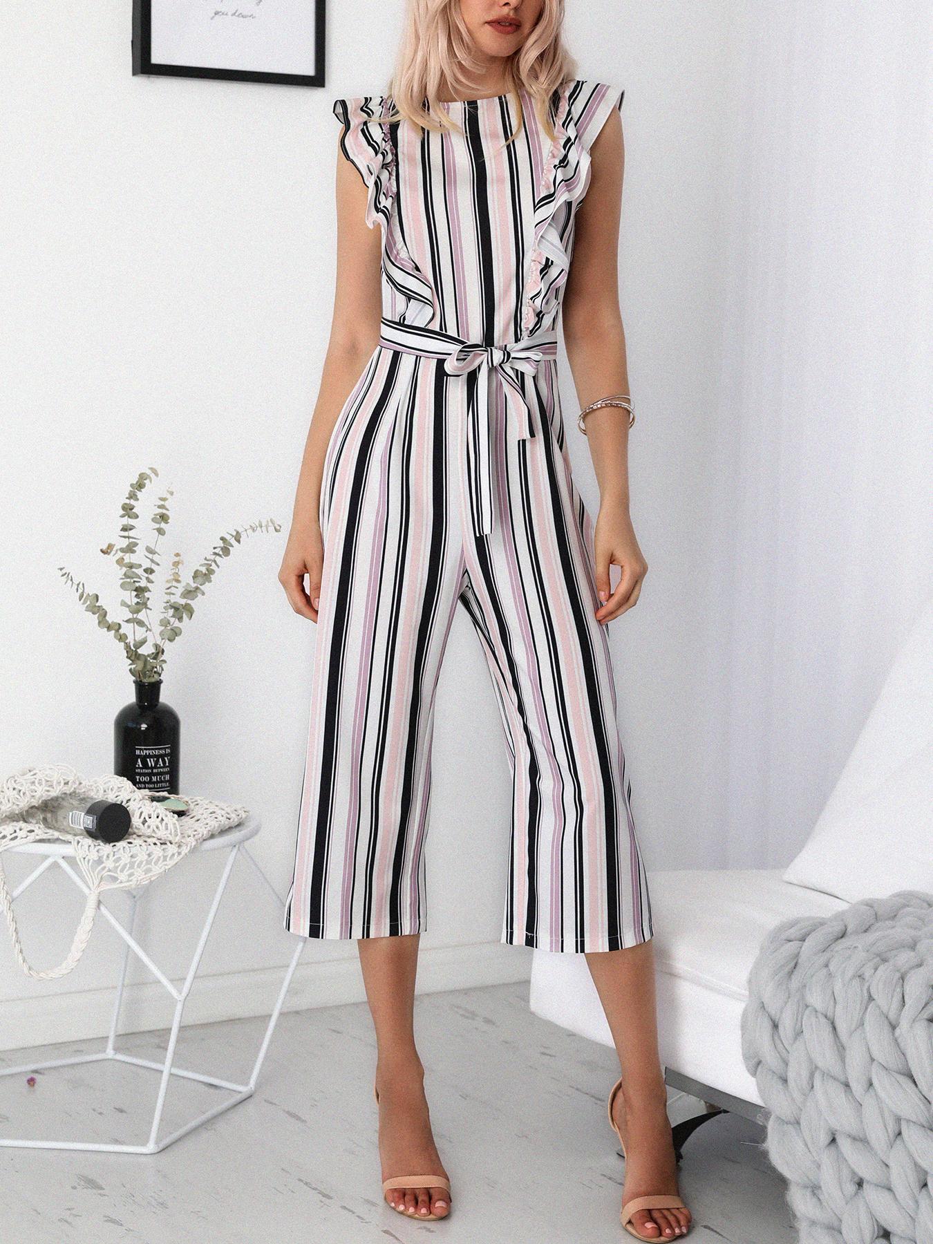 

Striped Flutter Sleeve Wide Leg Jumpsuit