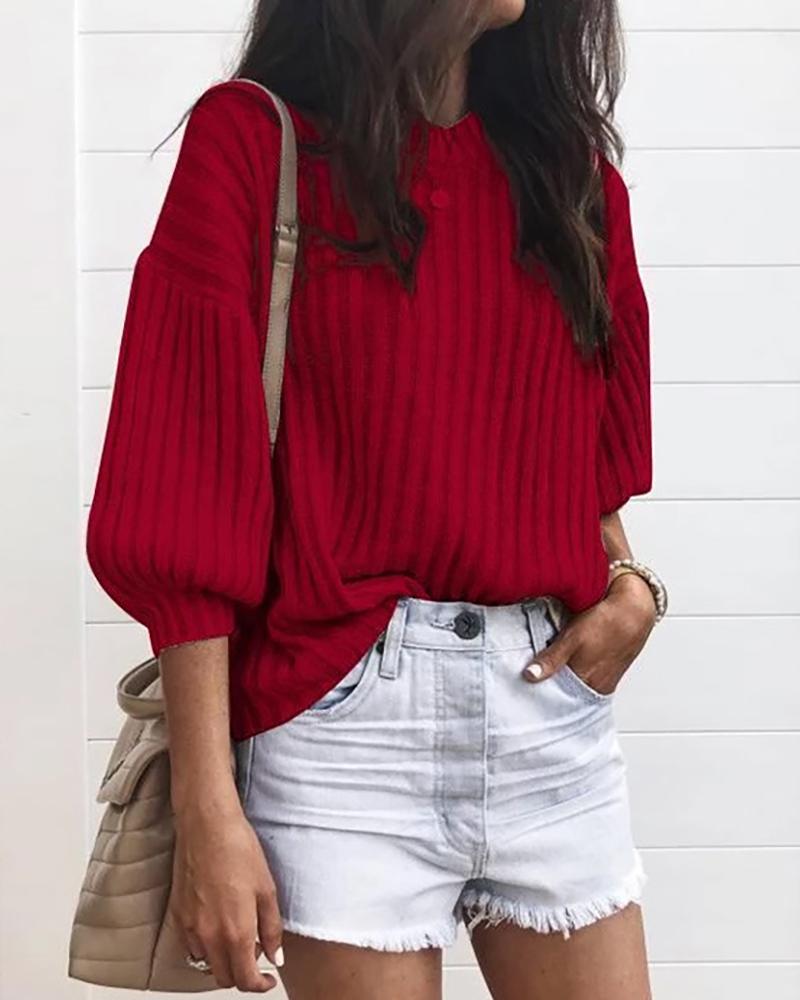 

Solid Ribbed Round Neck Sweater, Red