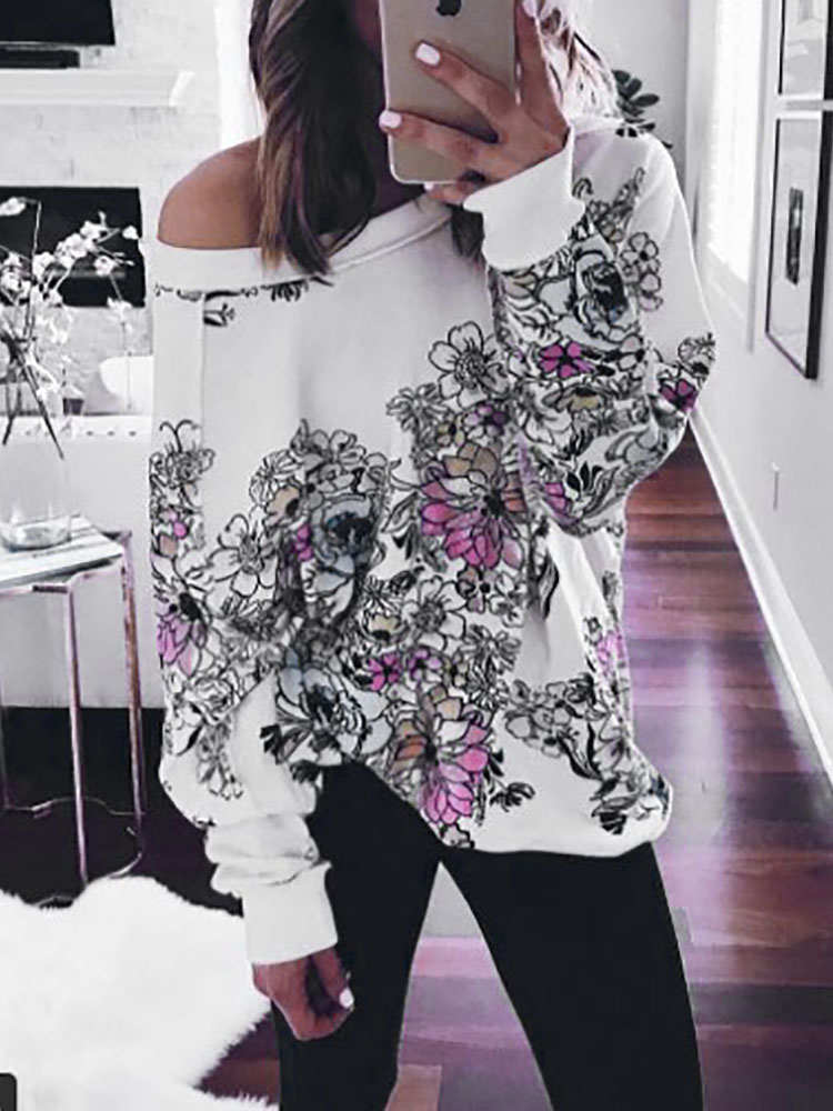

Stylish Vintage Floral Casual Blouse, White