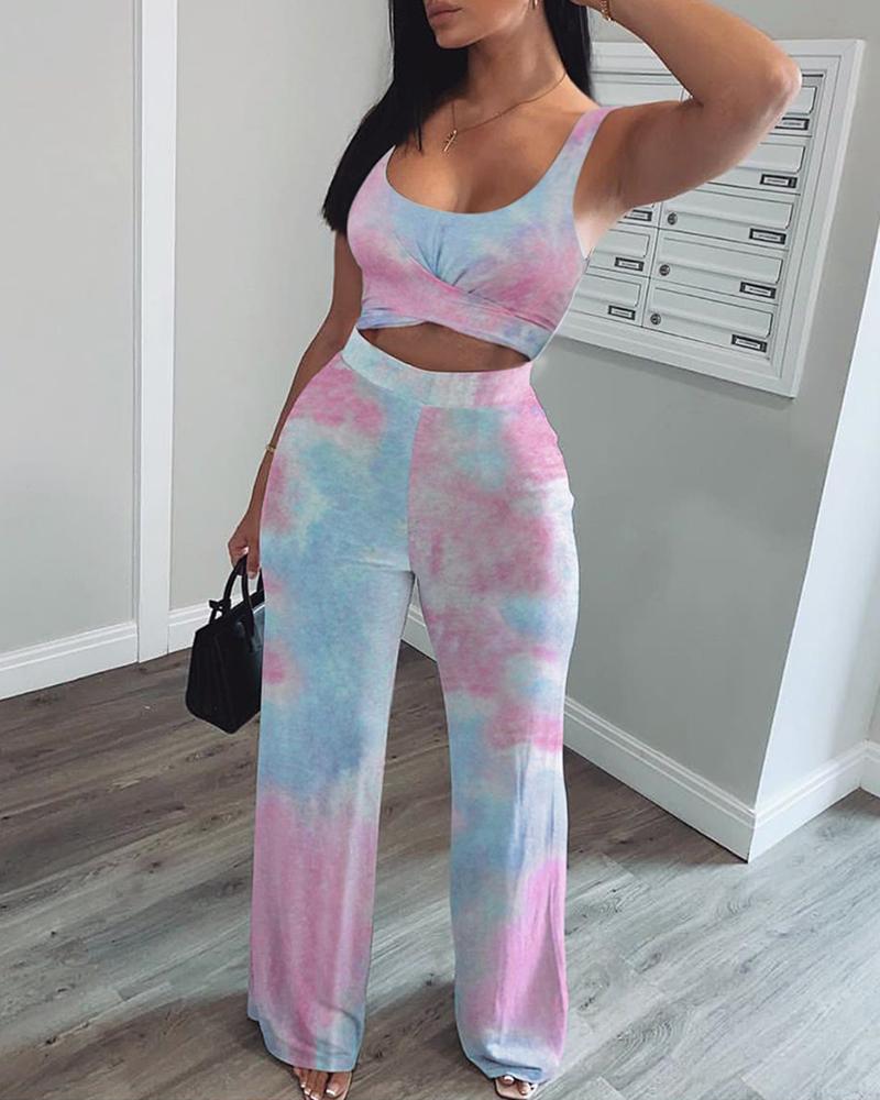 

Tie Dye Print Top & Pants Set, Multicolor