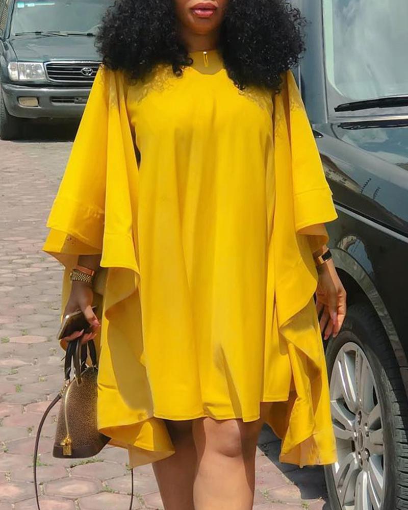 

Solid Ruffles Long Sleeve Asymmetrical Dress, Yellow