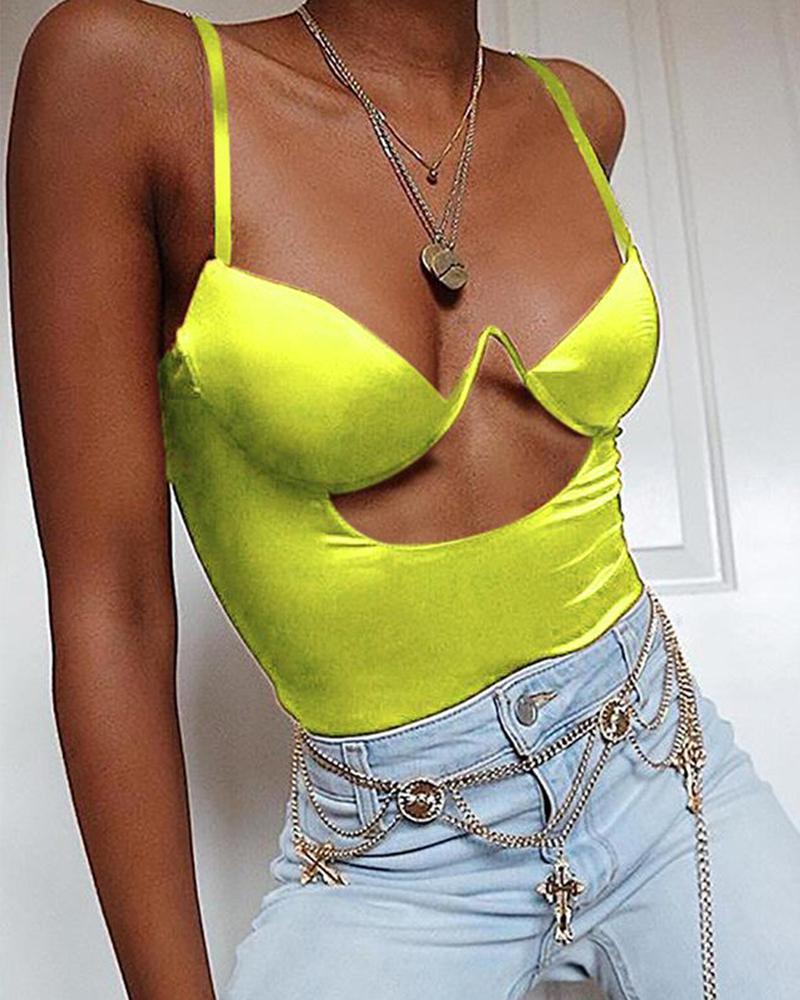 

Cut Out Spaghetti Strap Bodysuit, Yellow