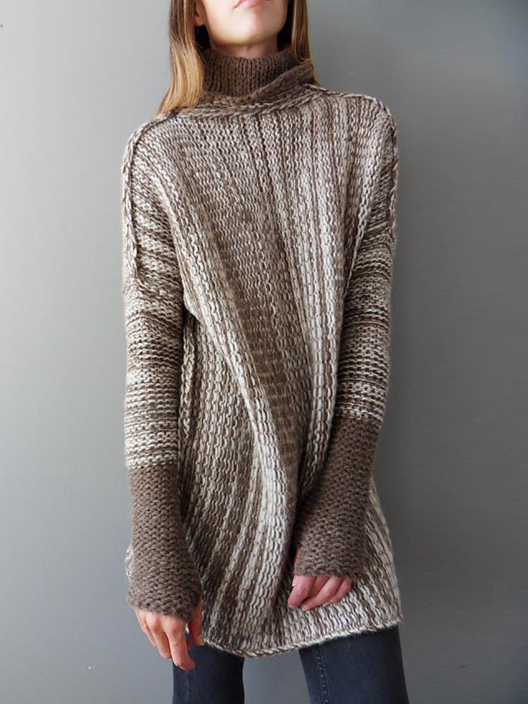 

Splicing Turtle Neck Casual Sweater - Coffee