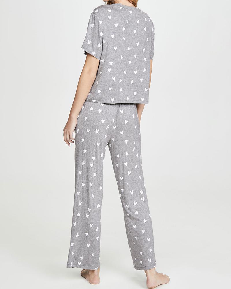 

Star Print Drawstring Short Sleeve Pajamas Set, Gray