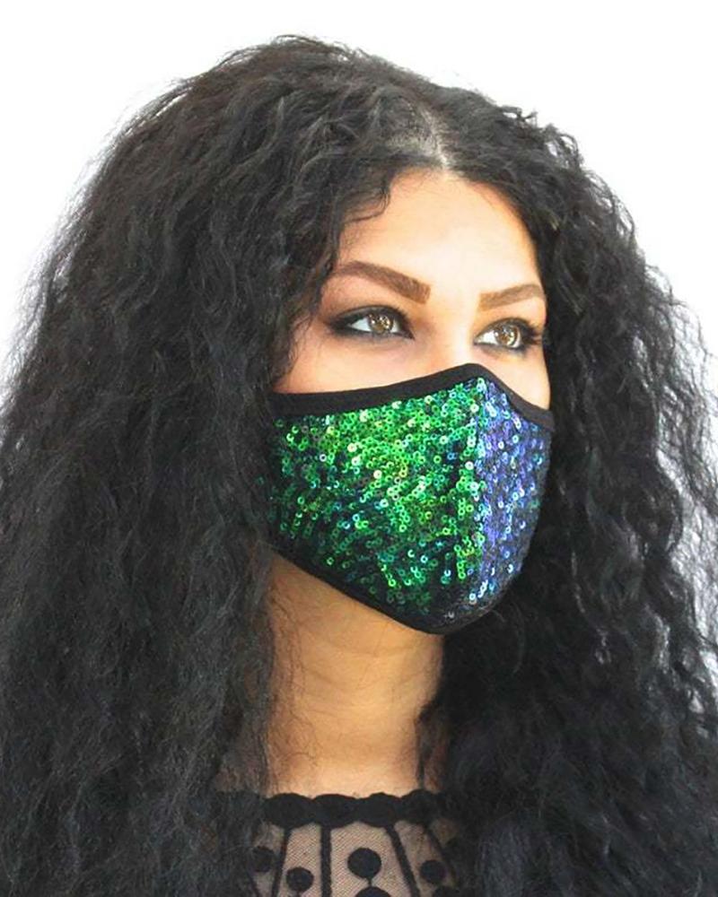 

Sequins Colorblock Breathable Face Mask, Green