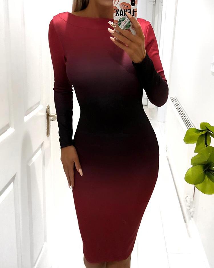 

Gradient Color Open Back Bodycon Dress, Red