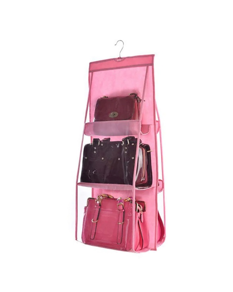 

6 Pocket Hanging Bag Organizer Wardrobe Transparent Storage Bag, Pink