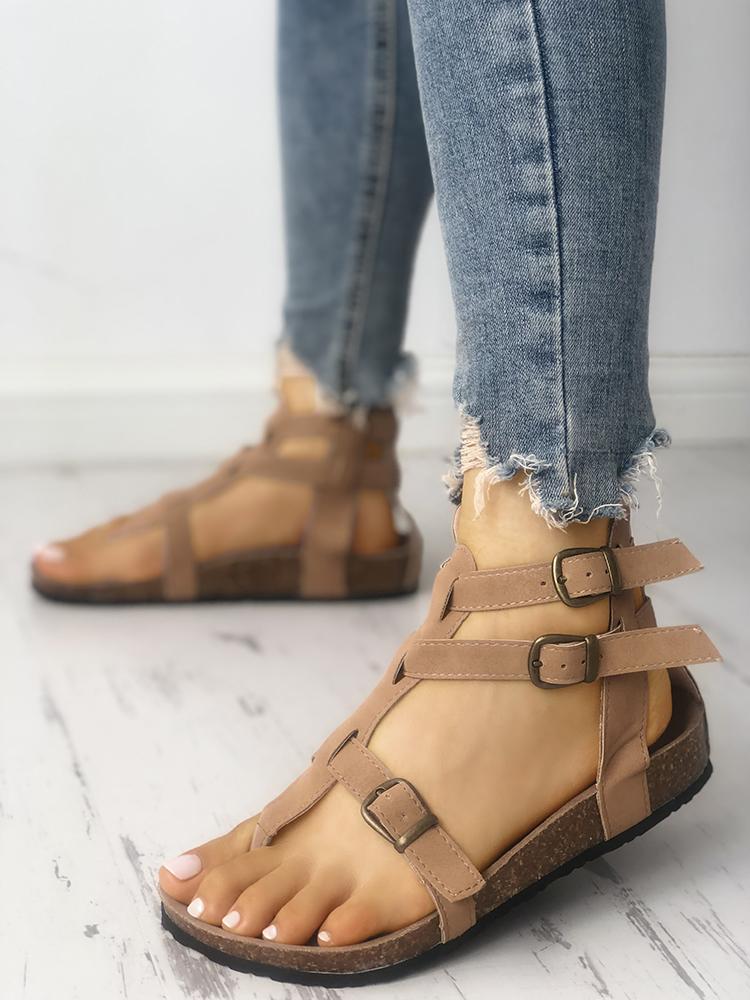 

Solid Crisscross Bucked Toe Post Flat Sandals