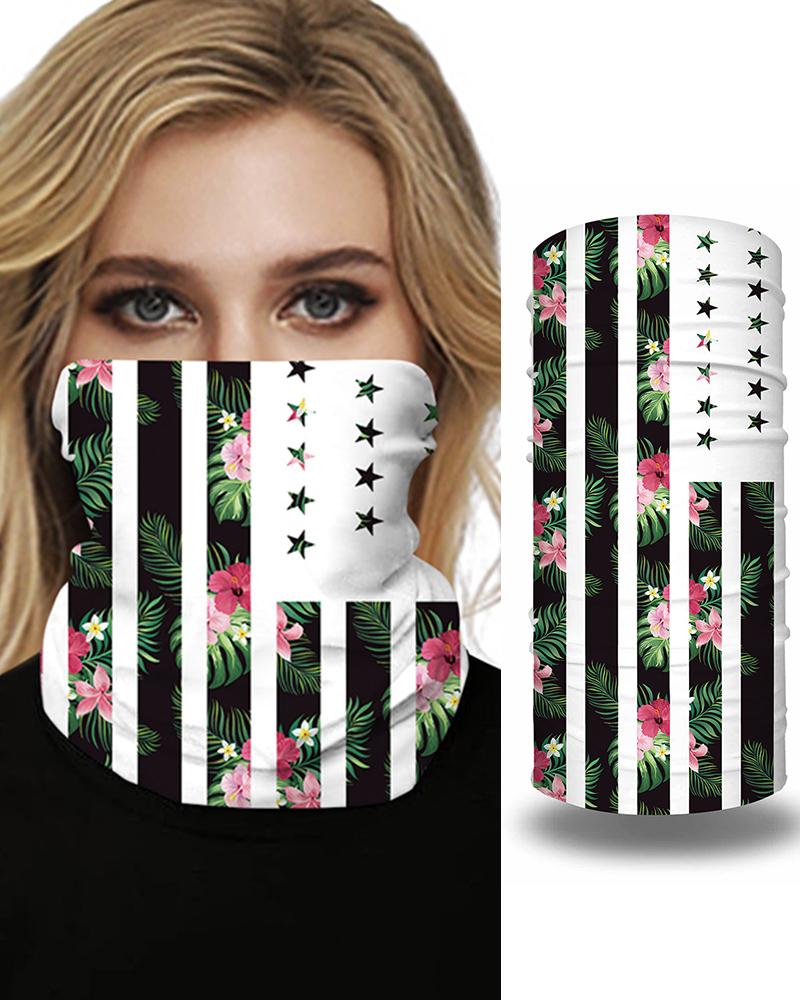 

Floral Print Striped Breathable Face Bandana Magic Scarf Headwrap Balaclava, White