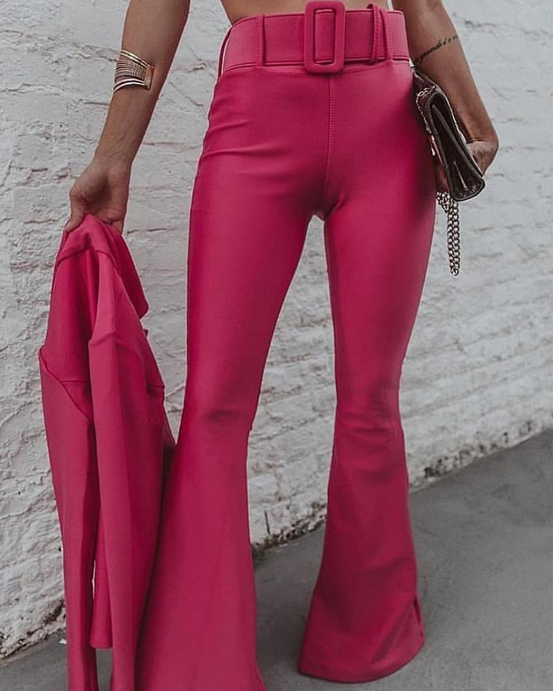 

Plain High Waist Skinny Bootcut Pants, Hot pink