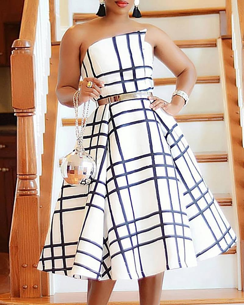 

Grid Print Tube A-Line Dress
