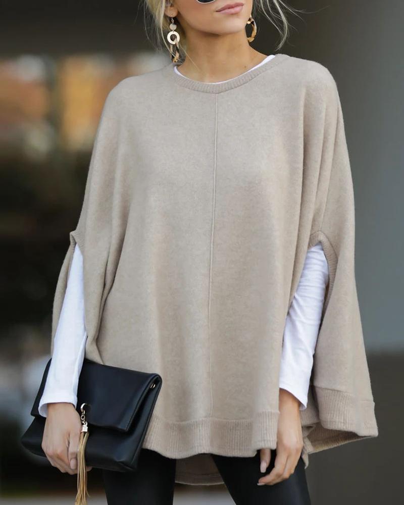 

Solid Cloak Design Long Sleeve Casual Blouse, Khaki