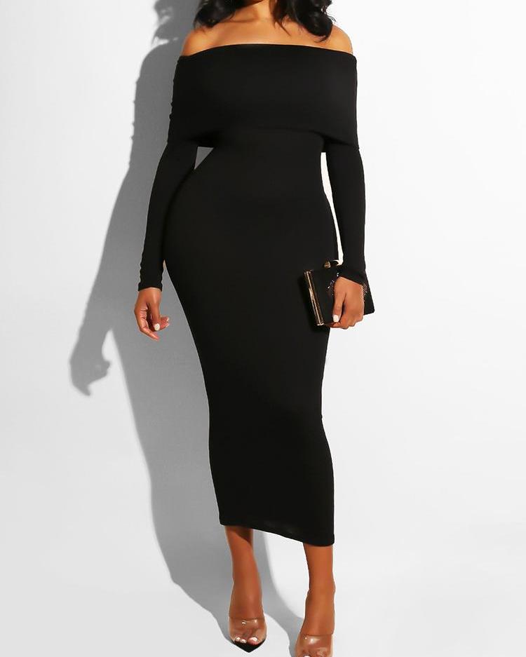 

Fold-Over Off Shoulder Pencil Dress
