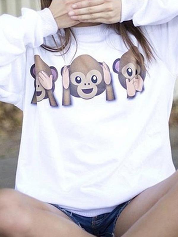 

Women's New Fashion Autumn Cute Animal Print Student Casual Warm Sweatshirt Hoodies O-Neck Long Sleeve Autumn Shirt, Black