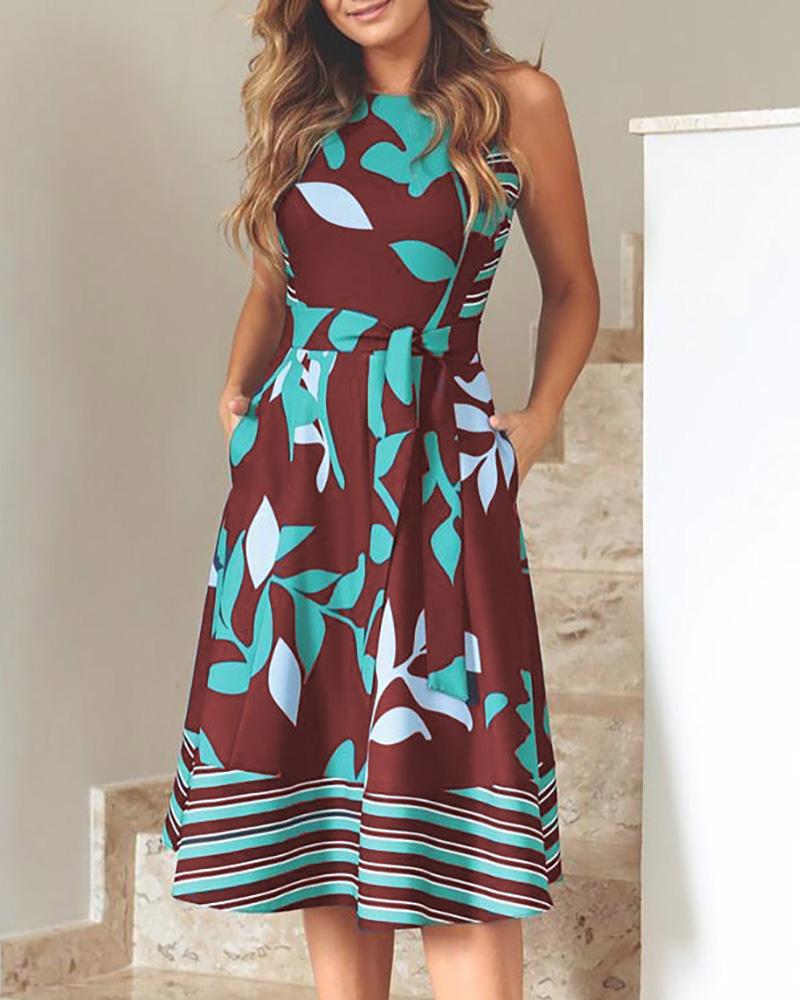 

Sleeveless Print Midi Dress, Wine red