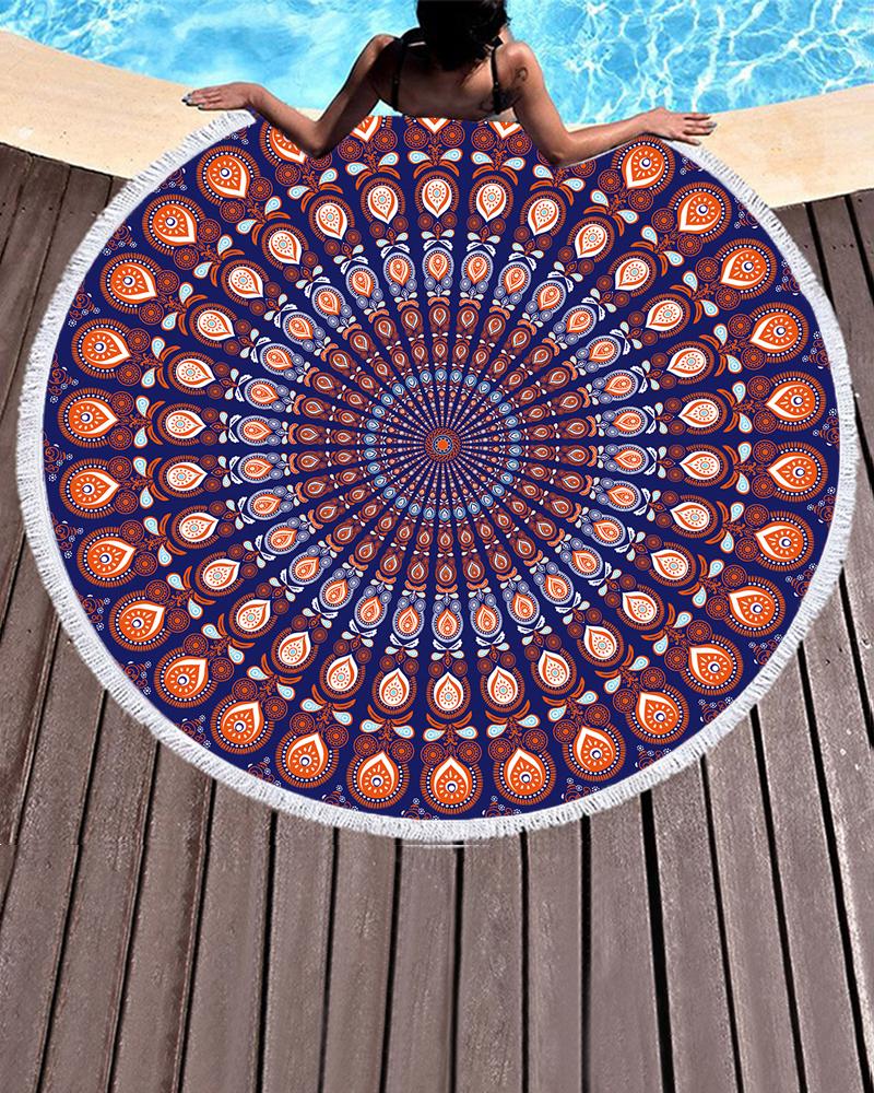 

Print Tassel Outdoor Travel Pool Beach Towel Blanket(150*150cm, Orange