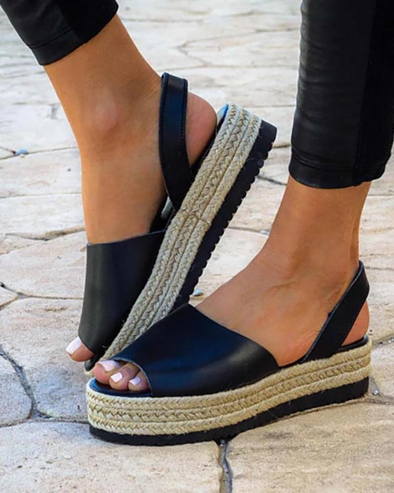 

Peep Toe Slingback Espadrille Platform Sandals, Black