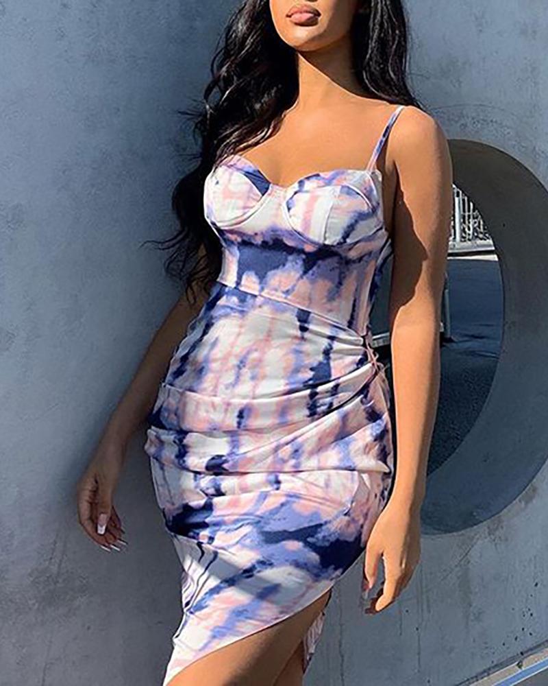 

Tie Dye Print High Slit Bodycon Dress, White