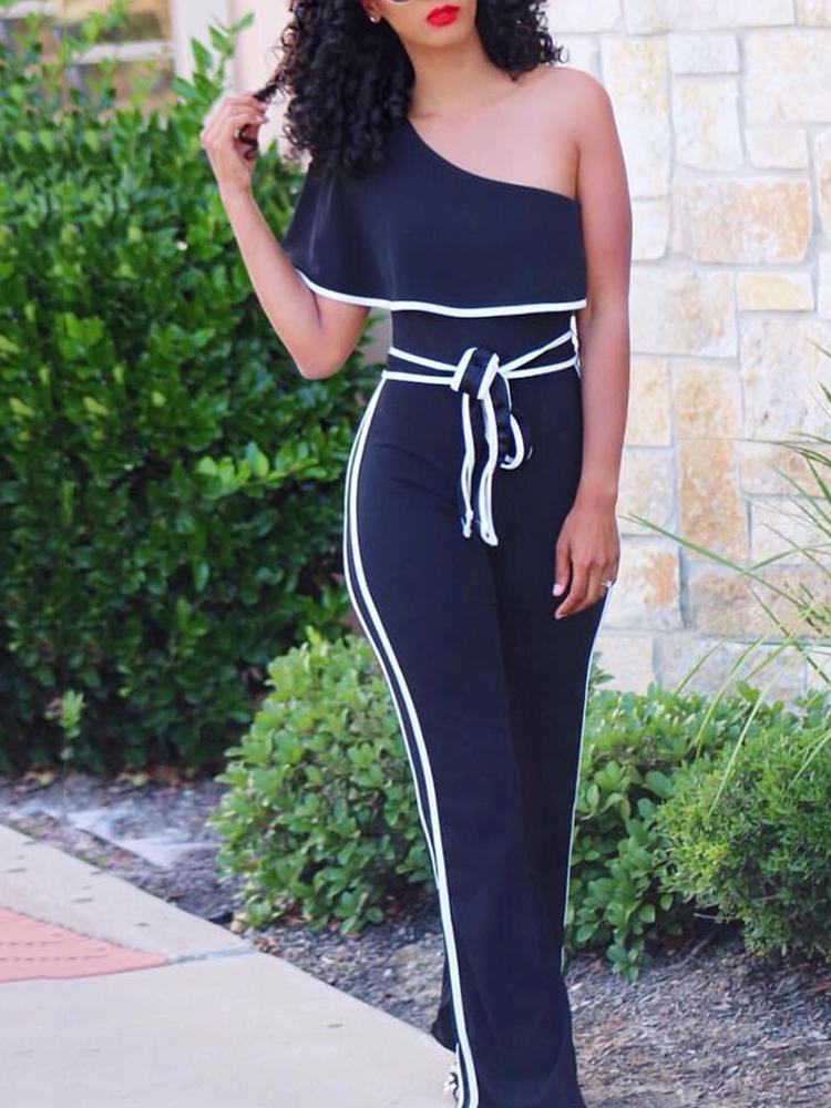 

Contrast Binding One Shoulder Self Belted Jumpsuit