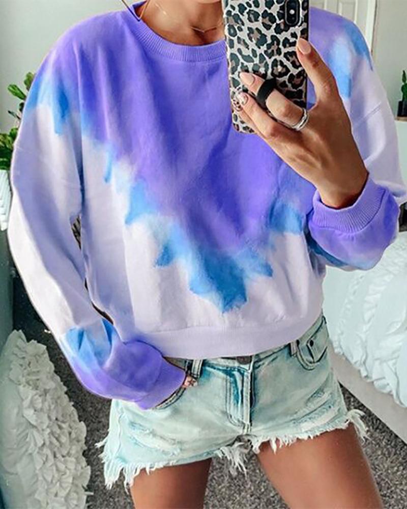 

Tie Dye Print Long Sleeve Casual Sweatshirt, Blue