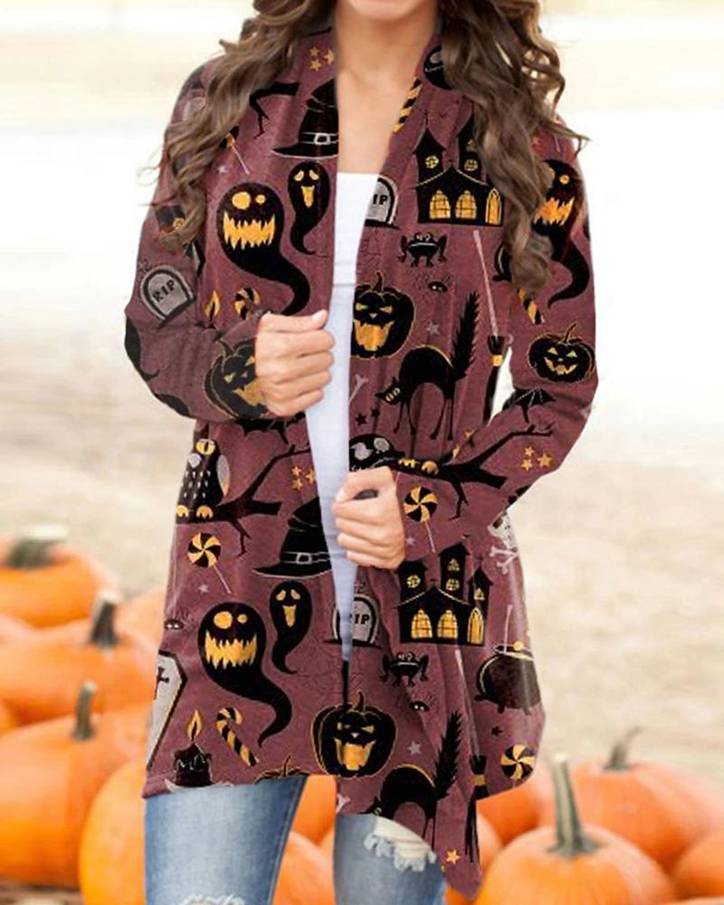 

Halloween Mixed Print Long Sleeve Cardigan, Purple