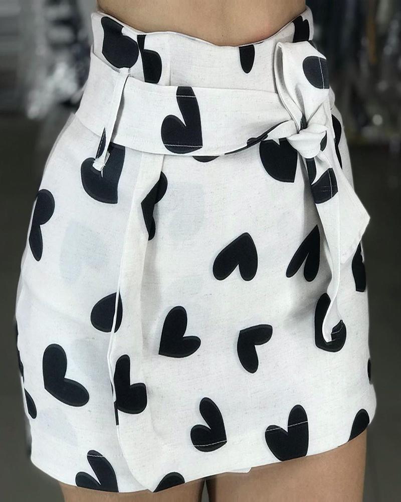 

Heart Print High Wasit Mini Skirt, White