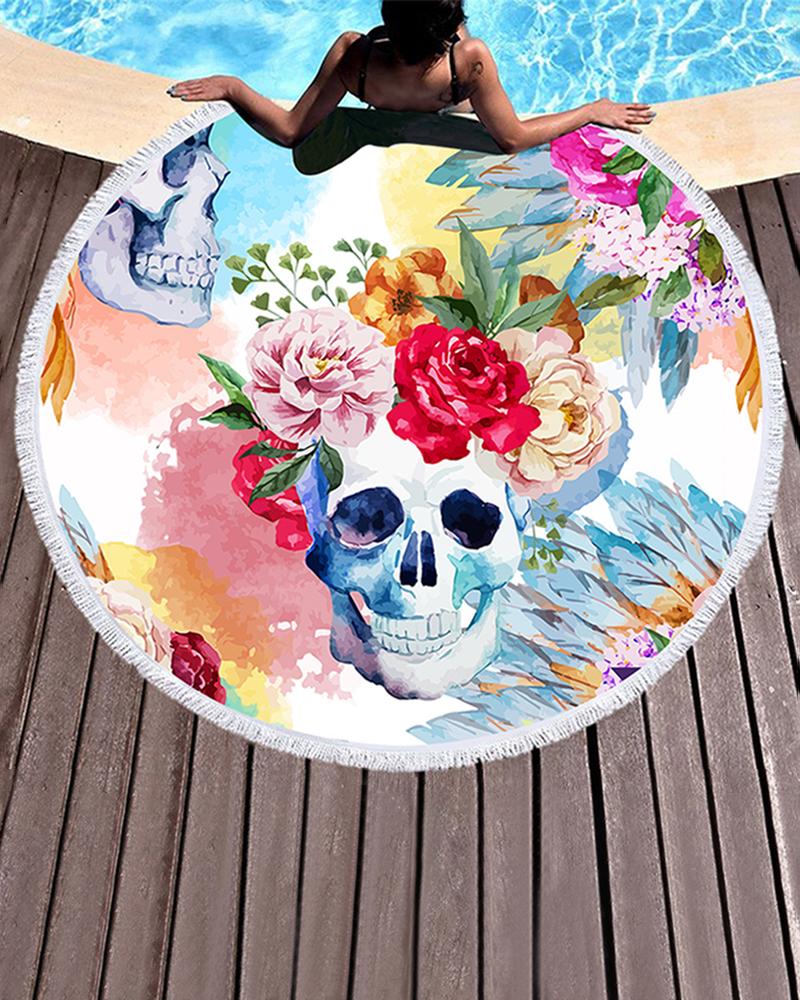 

Skull Print Tassel Pool Beach Towel Blanket(150CM*150CM, Light blue